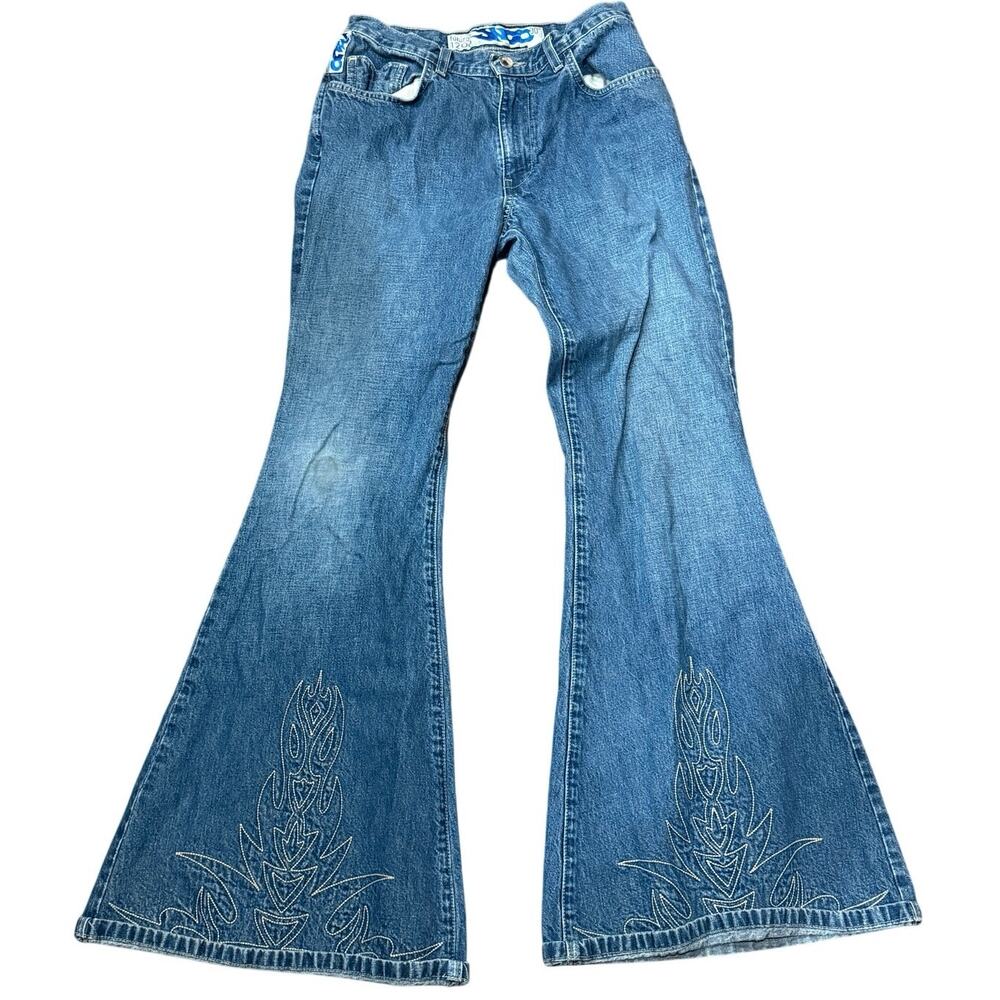 Vintage 90s JNCO Blaze S1200 Girlie Stuff Ultra Flare Jeans Size 9 USA 28x30